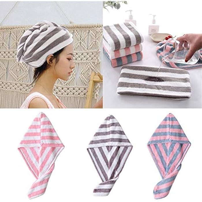 WFAR Instant Quick Dry Hair Towel Wrapped Kuaisuganfa Bathroom Hood Shower Hood for Long Hair for Women (Color: Pink White) - Image 2